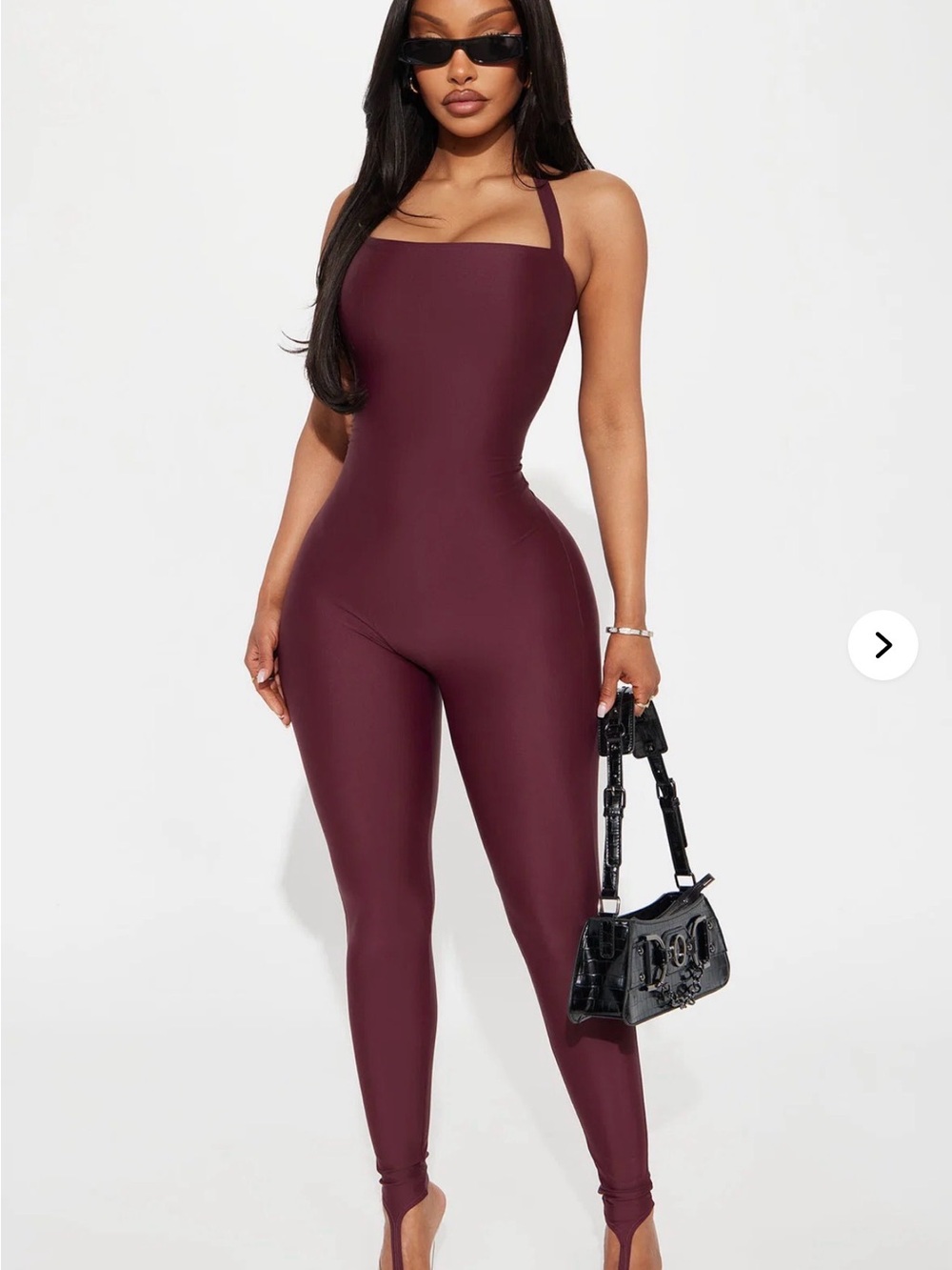 Fashion Nova Wine Square-Neck Skinny Jumpsuit